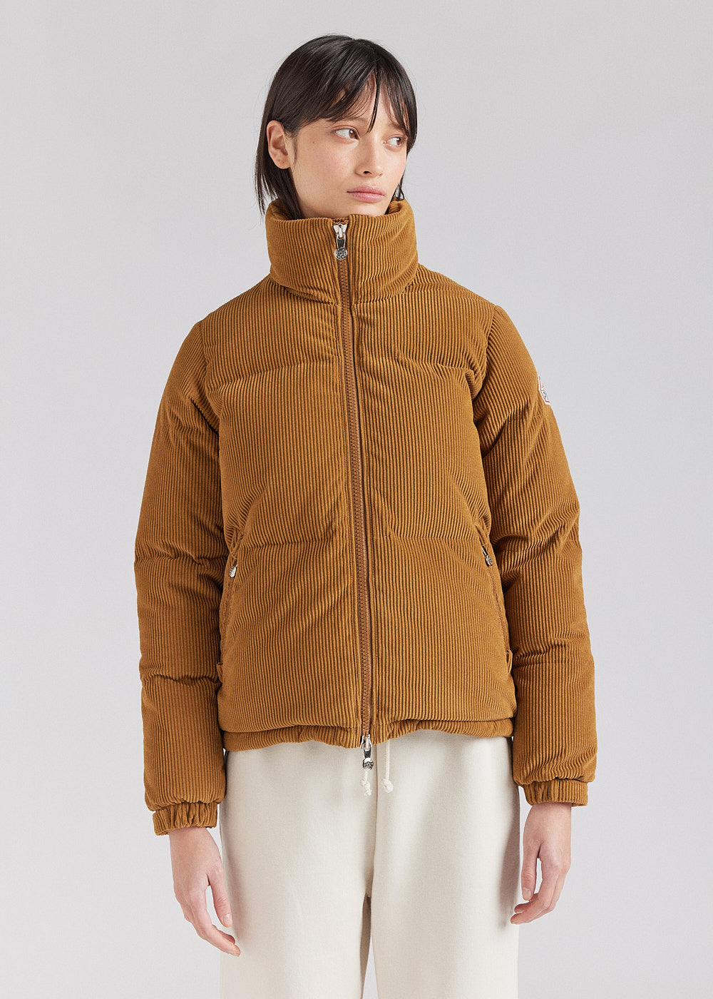 Doudoune courte femme en velours côtelé Pyrenex Goldin Bronze Brown