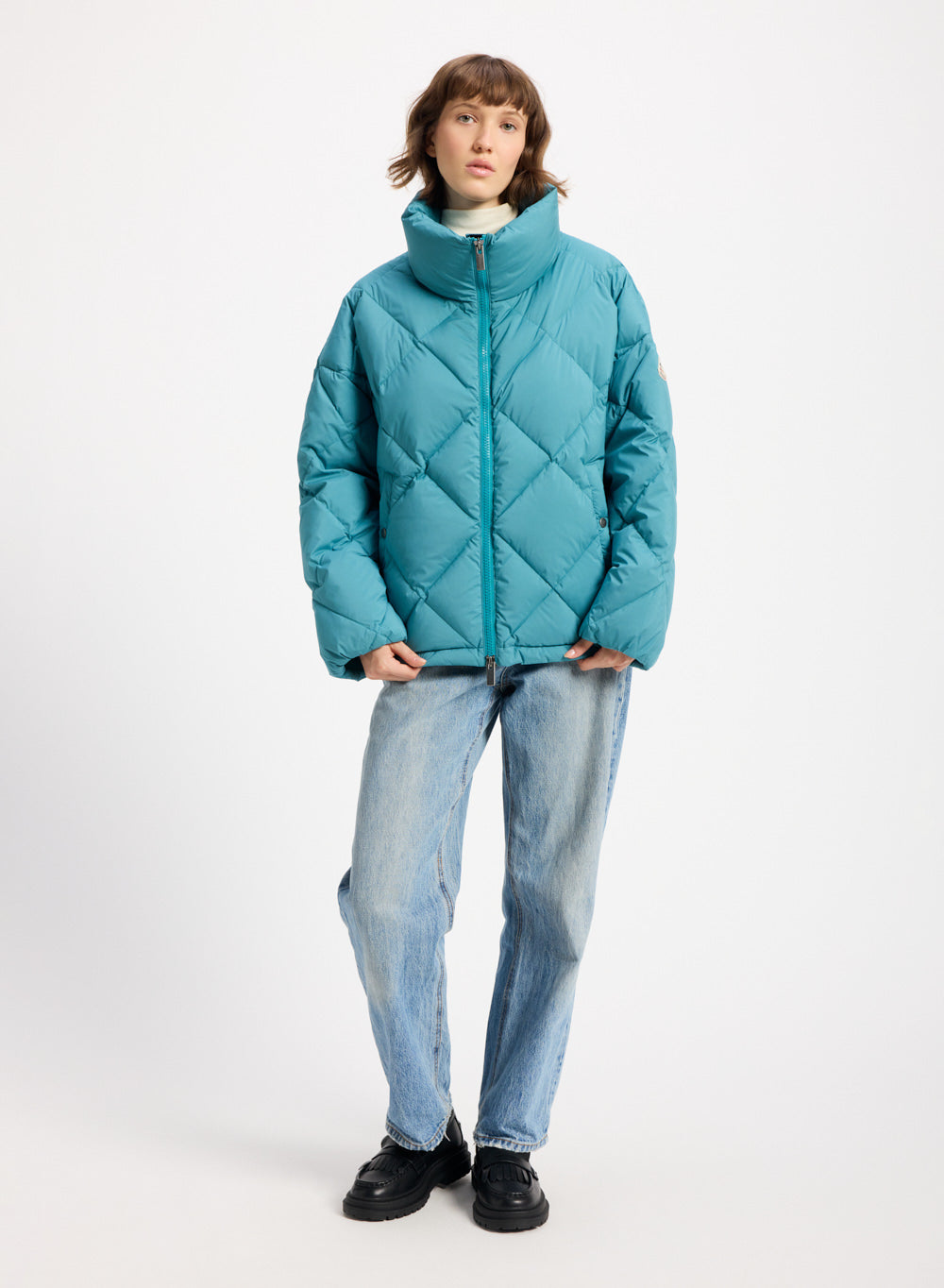 Doudoune oversize femme Pyrenex Adele avec col enveloppant turquoise