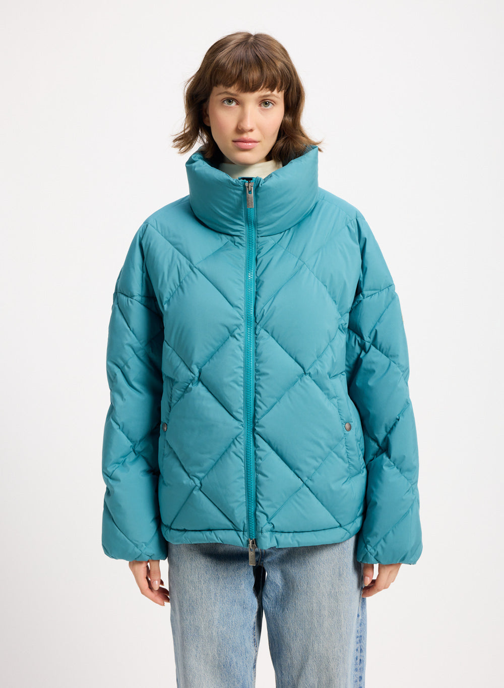 Doudoune oversize femme Pyrenex Adele avec col enveloppant turquoise