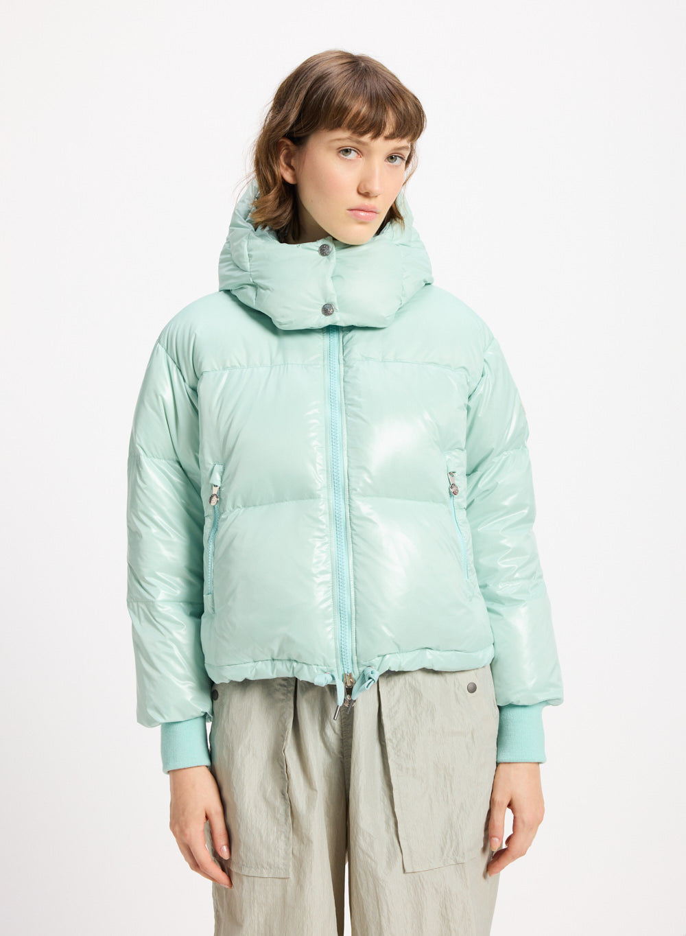 Doudoune courte à capuche pour femme Pyrenex Altic vert d'eau
