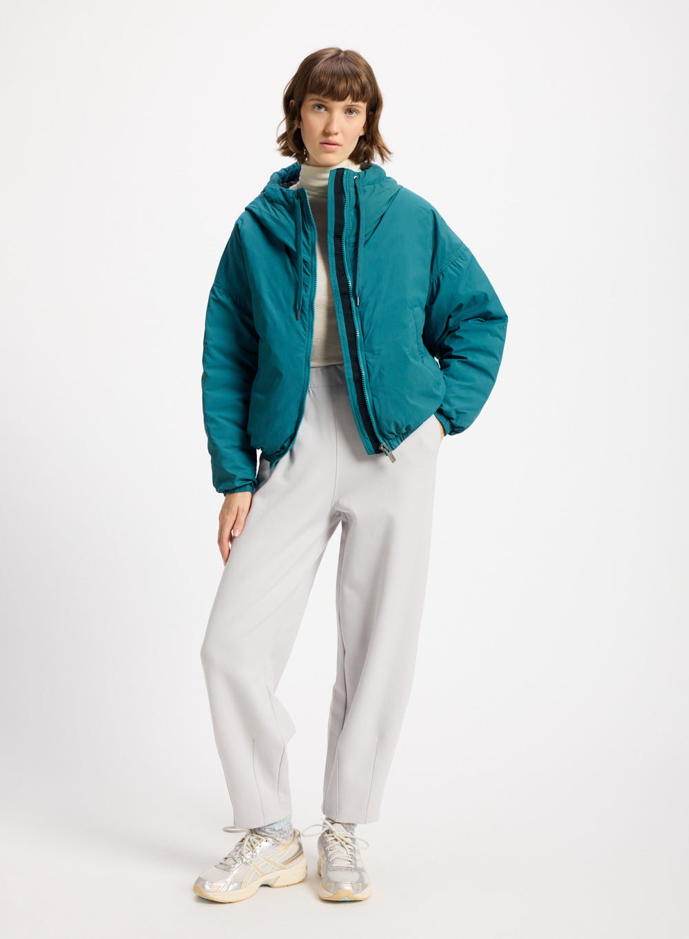 Parka courte en duvet pour femme Pyrenex Attitude bleu turquoise