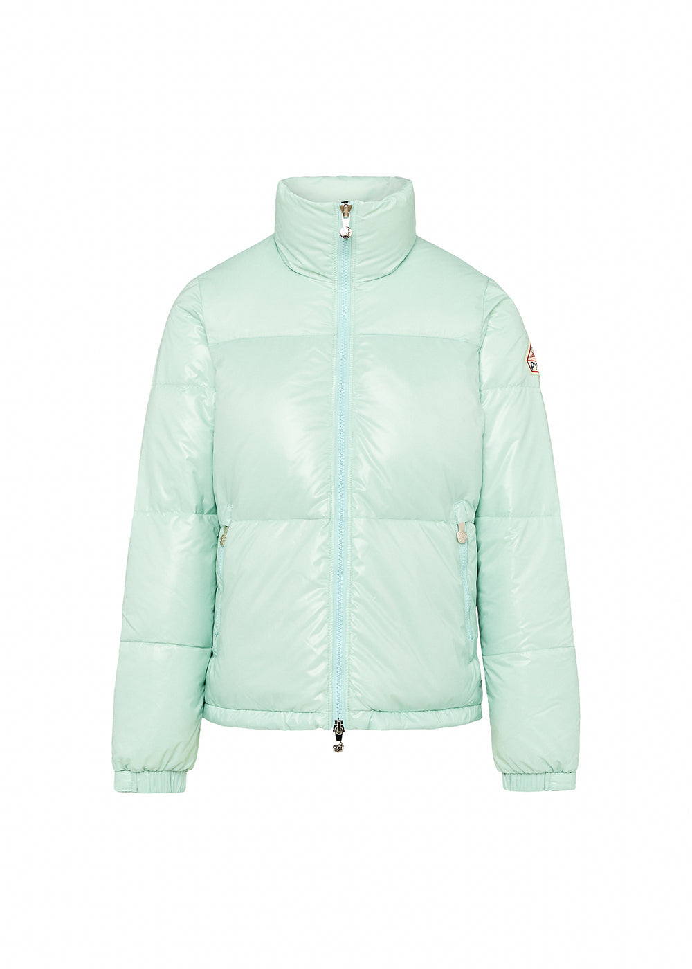 Doudoune courte et brillante pour femme Pyrenex Goldin vert d'eau