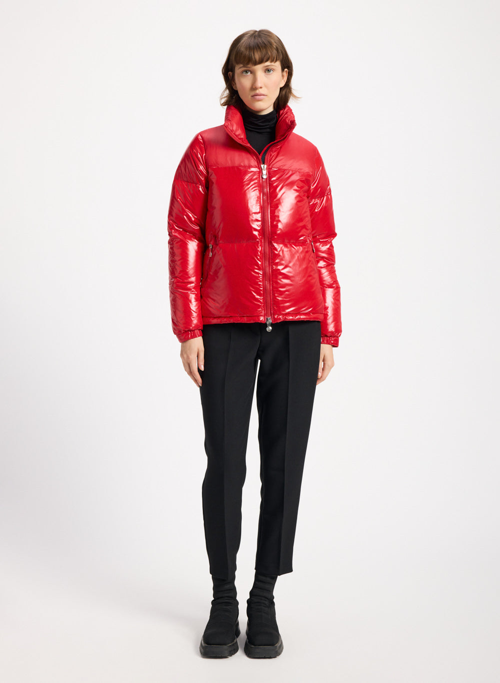 Doudoune courte et brillante pour femme Pyrenex Goldin rouge